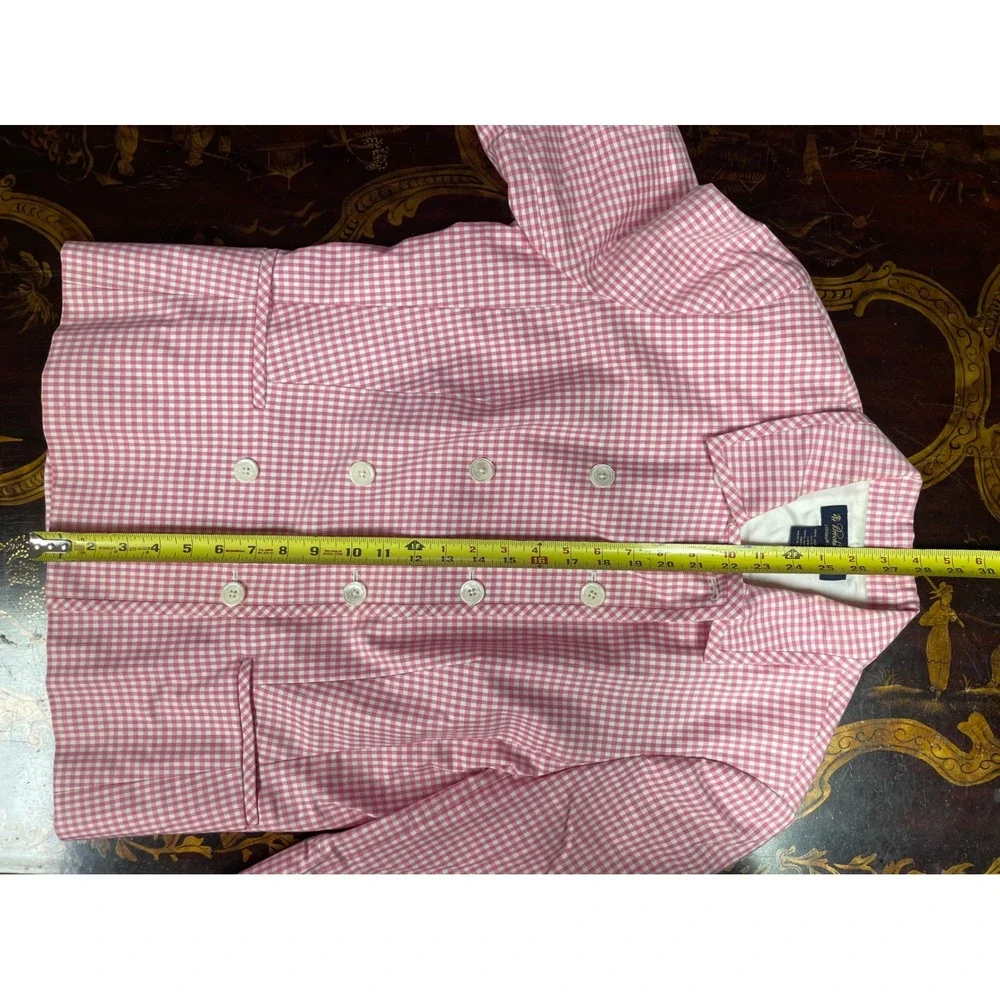 Brooks Brothers Womens Pink Gingham Cotton Double Breasted Blazer Jacket Work 14